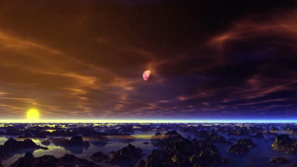 Катастрофа Приближается Огромная Планета Летит Глубин Космоса Пурпурном Звездном Небе — стоковое видео