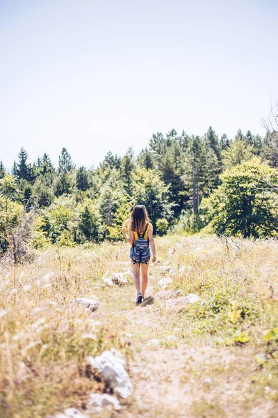 Young happy woman in the mountains