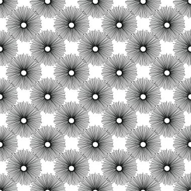Abstract flowers vector seamless pattern background in classic black and white. . 
