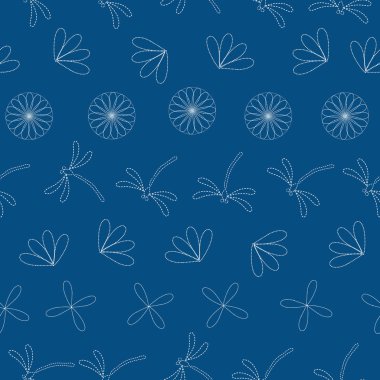 Japon nakışı işlemeli yusufçuklar ve çiçeklerle kusursuz bir vektör yapısı var.. 