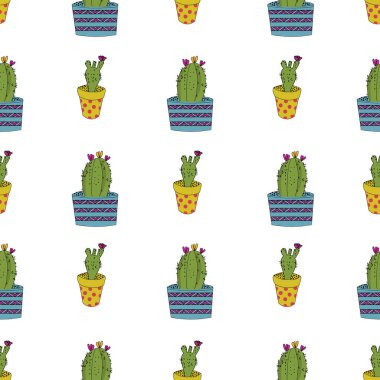 Sevimli el çizimi kaktüssüz vektör şablonu.