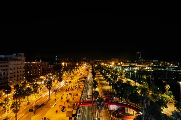 Barcelona skyline by night, coastal side. Spain