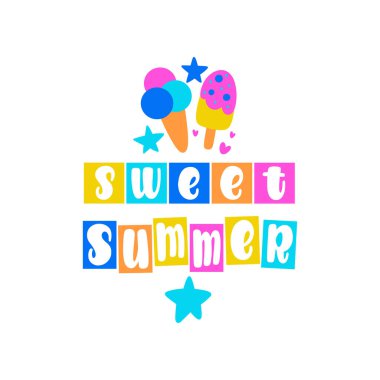 Tatlı Summer. Vektör harfleri. Kartlar, elbiseler ve diğer şeyler için tasarım