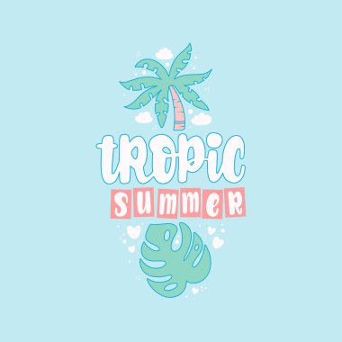 Tropik Yaz. Vektör harfleri. Kartlar, elbiseler ve diğer şeyler için tasarım