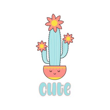 Şirin Kaktüs 'ün vektör çizimi. Kartlar, elbiseler ve diğer şeyler için tasarım