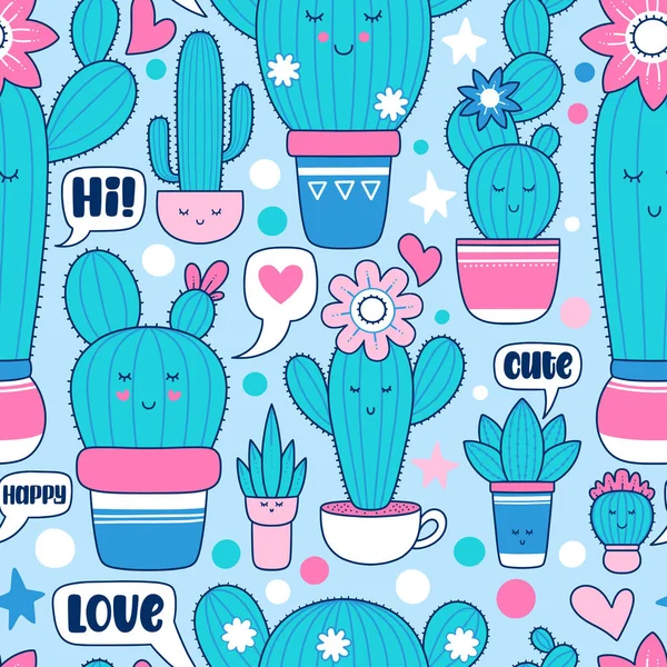 Modèle Dessin Animé Vectoriel Mignons Cactus Conception Pour Cartes Vêtements — Image vectorielle