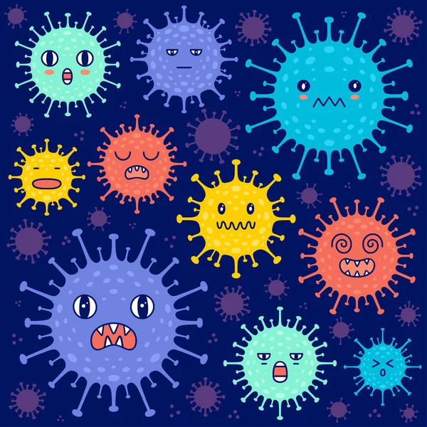 コロナウイルスのフラットイラスト 細菌の描画 中国のウイルス Covid — ストックベクタ