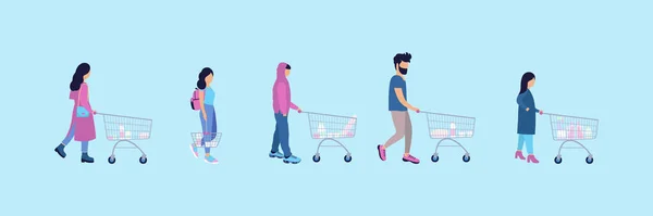 Иллюстрация Людей Супермаркете Цветной Плоский Векторный Рисунок — стоковый вектор