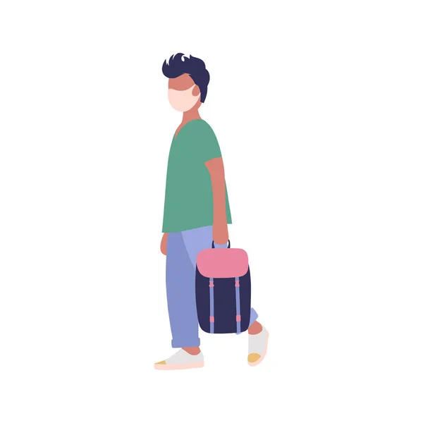 Ilustración Joven Caminante Con Máscara Médica Estilo Calle — Vector de stock