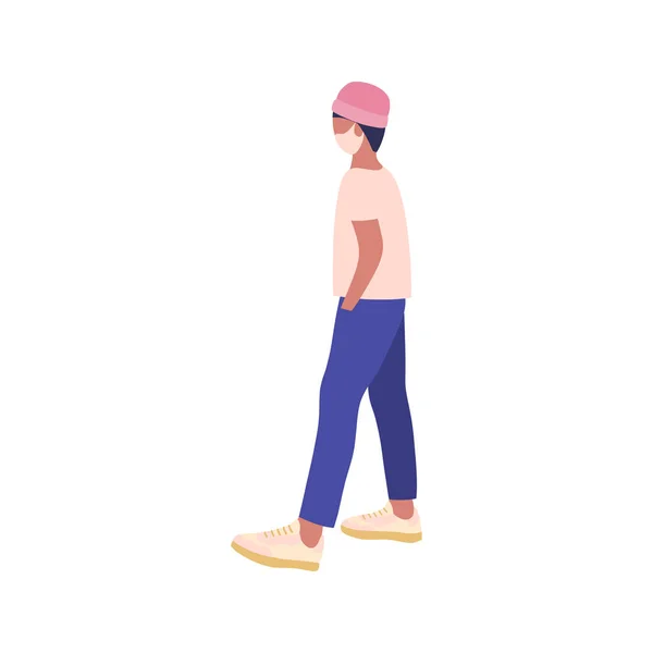 Egy Sétáló Fiatalember Illusztrációja Orvosi Maszkban Utca Stílus — Stock Vector