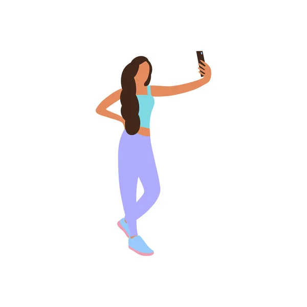 Illustration Fille Qui Prend Selfie Téléphone Fille Posant Pour Caméra — Image vectorielle