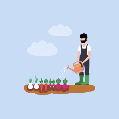 Bahçeyi sulayan bir çiftçinin tasviri