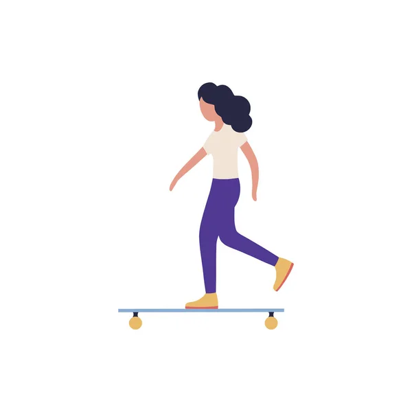Kvinna Skateboard Isolerad Ljus Bakgrund Färgglada Platt Vektor Illustration — Stock vektor