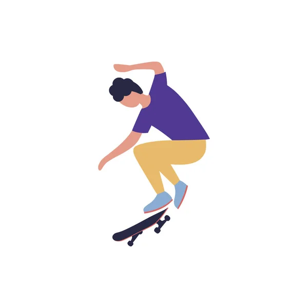 Illustratie Van Man Skateboarden Geïsoleerd Een Lichte Achtergrond Kleurrijke Vlakke — Stockvector