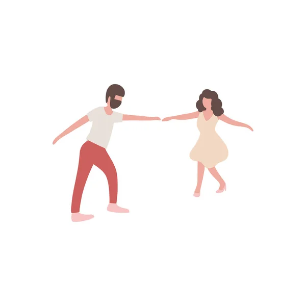 Иллюстрация Пары Танцоров Мужчина Женщина Танцуют Школе Студии Веселятся Плоский — стоковый вектор