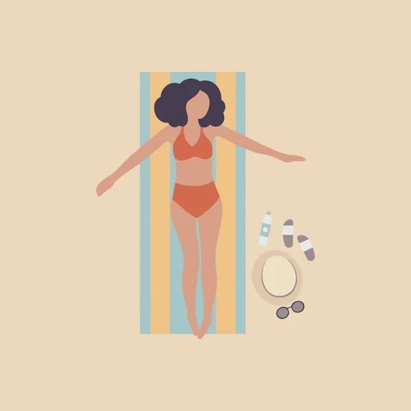 Illustrazione Donna Sulla Spiaggia Donna Prendere Sole Sole Vacanze Mare — Vettoriale Stock