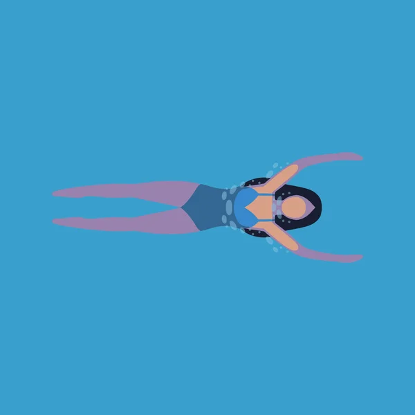 泳ぐ少女のイラストです 上からの眺め カラフルなフラットベクトル図面 — ストックベクタ