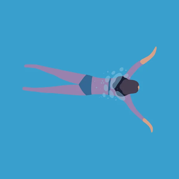 泳ぐ少女のイラストです 上からの眺め カラフルなフラットベクトル図面 — ストックベクタ