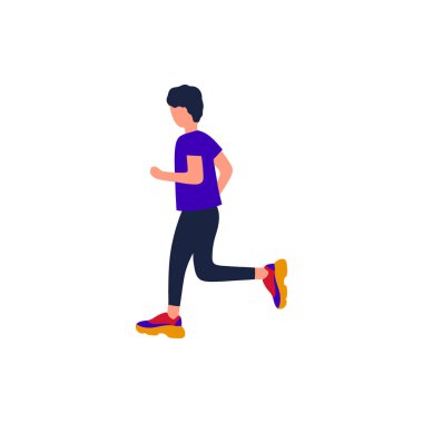 Koşan adam. Koşan adamla vektör çizimi. Maratona hazırlanıyorum. Düz biçim