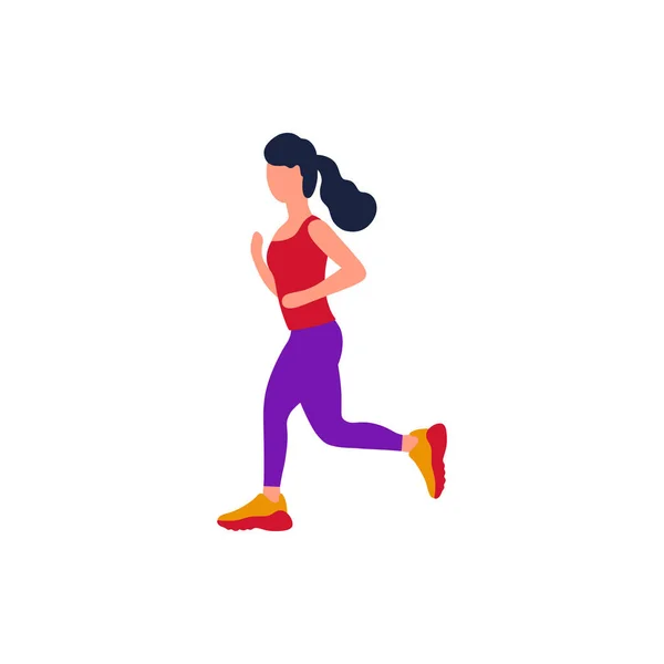 Jogging Woman Vector Illustration Running Woman Training Marathon Flat Style — Stock Vector