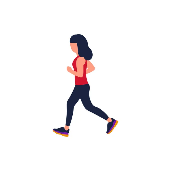 Joggingkvinnan Vektor Illustration Med Rinnande Kvinna Tränar Till Maraton Platt — Stock vektor