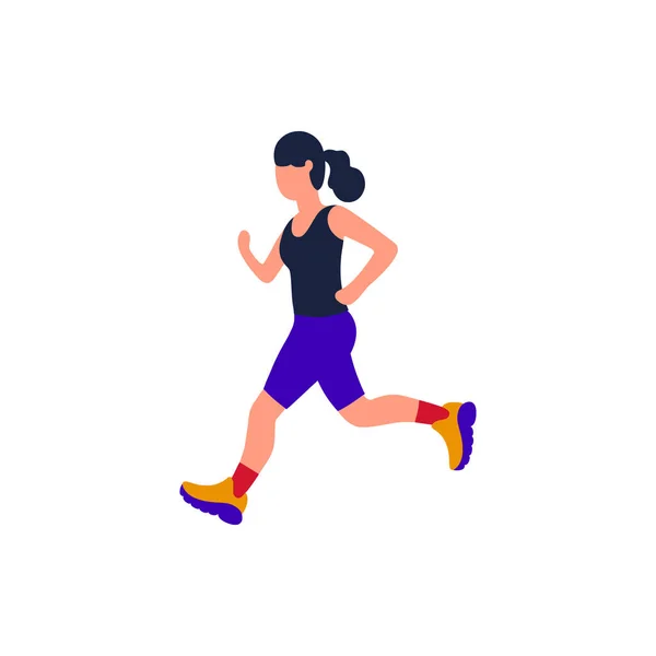 Jogging Woman Vector Illustration Running Woman Training Marathon Flat Style — Stock Vector