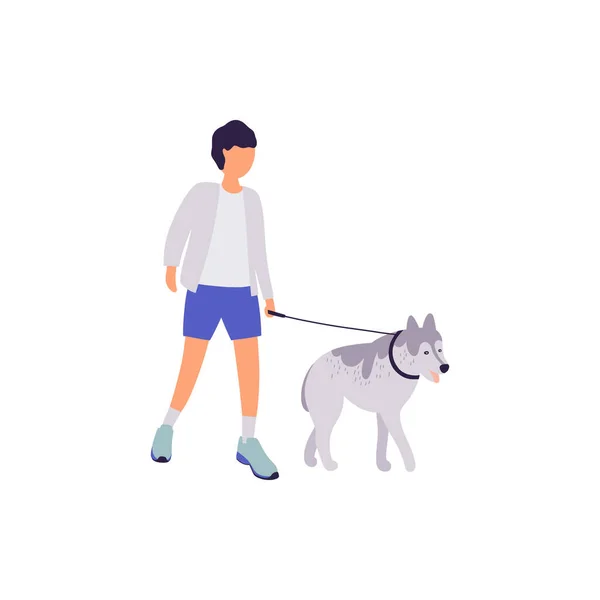 Illustration Walking Young Man Dog Street Style — Stock Vector