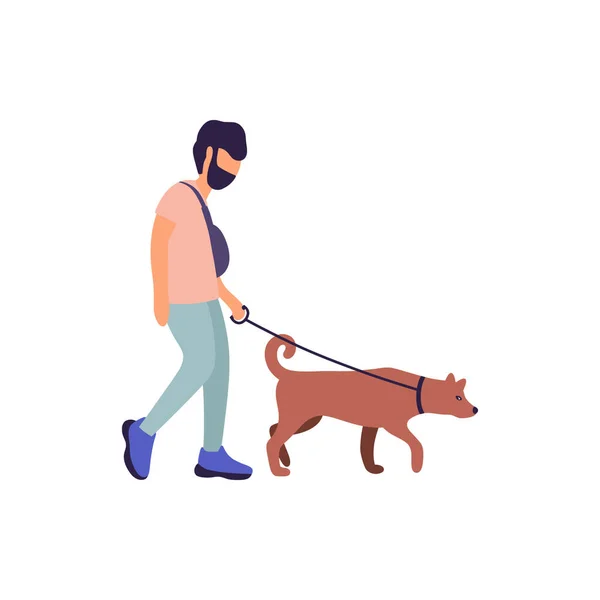 Illustration Jeune Homme Promeneur Avec Chien Style Rue — Image vectorielle