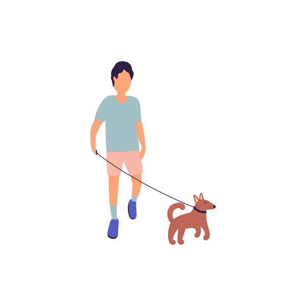 Illustration Jeune Homme Promeneur Avec Chien Style Rue — Image vectorielle