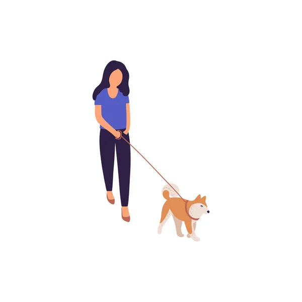 Иллюстрация Выгуливающей Молодой Женщины Собакой Уличный Стиль — стоковый вектор