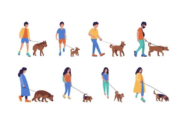 Groupe Promeneurs Avec Des Chiens Style Rue — Image vectorielle