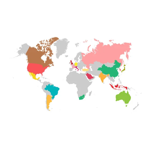 Grupo Países Modelo Vetor Mapa Mundial Ilustração Design Infográfico G20 — Vetor de Stock