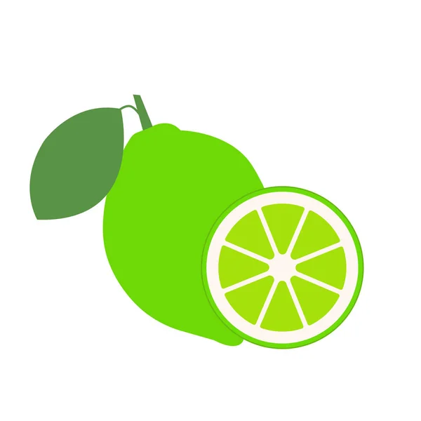 Limão com folhas verdes, citros de fatia isolados no fundo branco — Vetor de Stock