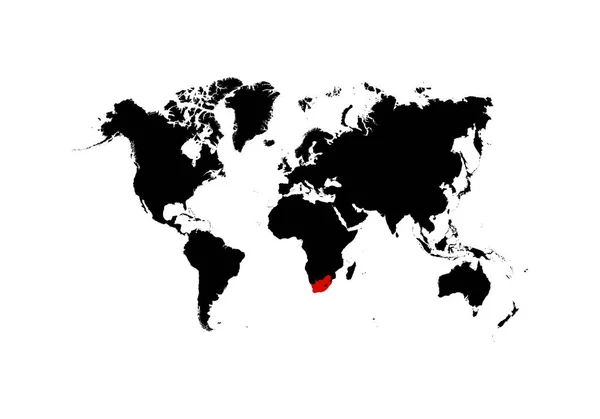 南アフリカ共和国地図は世界地図上で赤で強調表示されています - — ストックベクタ