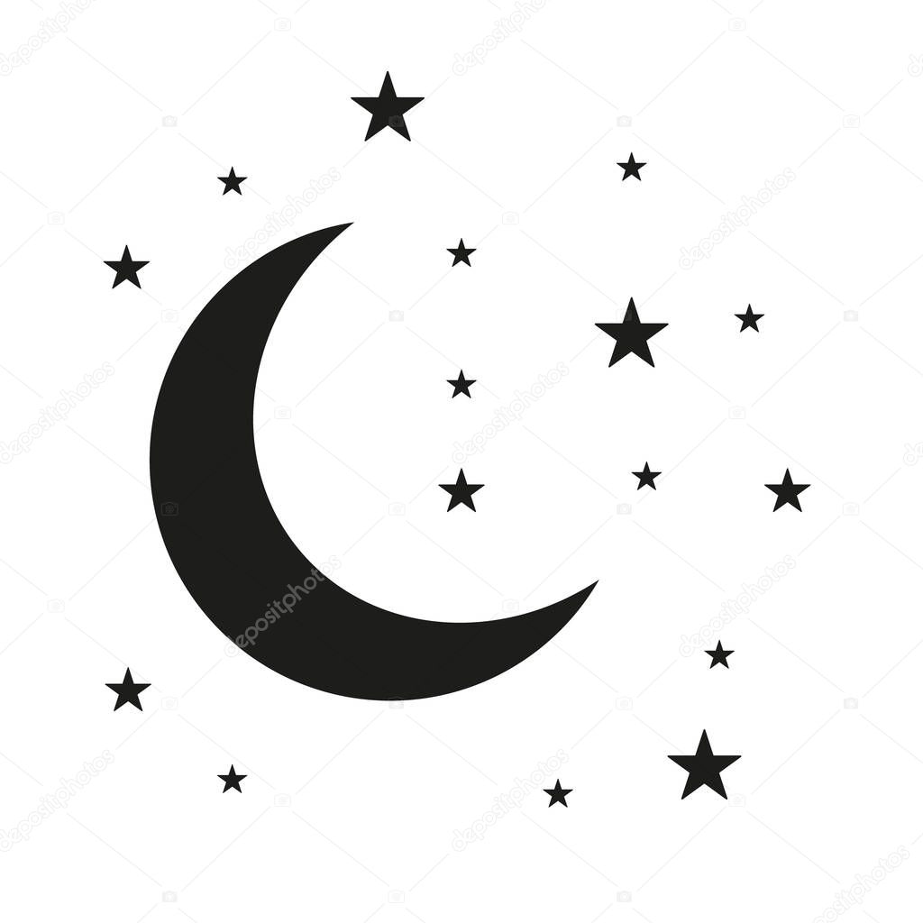 Moon and stars icon isolated. Flat design. Vector Illustration.N
