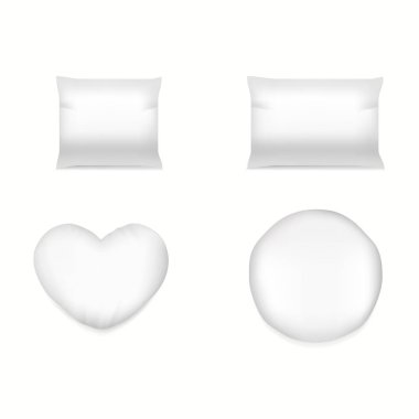 Gerçekçi beyaz yastık. Kare konforlu yatak yastığı, uyku ve dinlenme için yumuşak boş yastıklar..