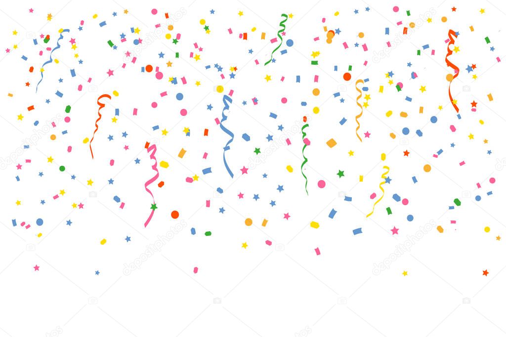Colorful bright confetti isolated on transparent background. Festive vector illustration.