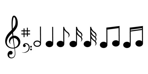 Ikon Musik Diatur Catatan Hitam Simbol Pada Latar Belakang Putih - Stok Vektor