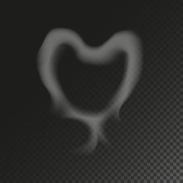 Realistic Smoke Heart Dark Background Vector Illustration Transparent Steam — Stock Vector