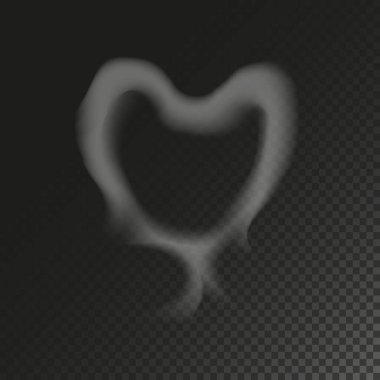 Karanlık Arkaplanda Gerçekçi Duman Kalbi. Şeffaf Buharın Vektör İllüstrasyonu