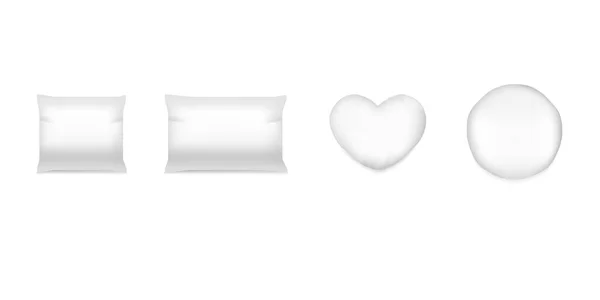 Coussin Blanc Réaliste Oreiller Lit Confort Carré Coussins Ronds Blancs — Image vectorielle