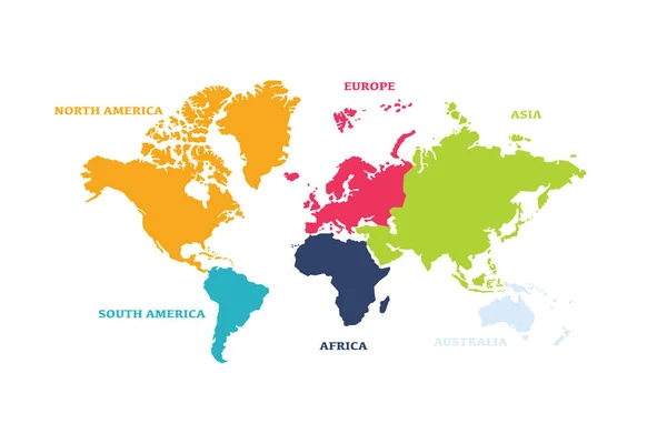 Vector Mapa Del Mundo Con Continente Diferentes Colores Diseño Plano — Archivo Imágenes Vectoriales