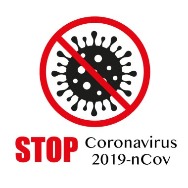 Koronavirüsü imzalayın. Koronavirüsü durdurun. Coronavirüs salgını. Coronavirus tehlikesi ve halk sağlığı risk hastalığı ve grip salgını. Tehlikeli hücrelerle salgın hastalık konsepti. Vektör çizimi