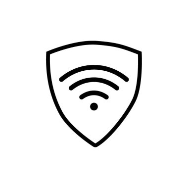 VPN - sanal özel ağ simgesi. Kablosuz ağ sembollü basit bir kalkan.