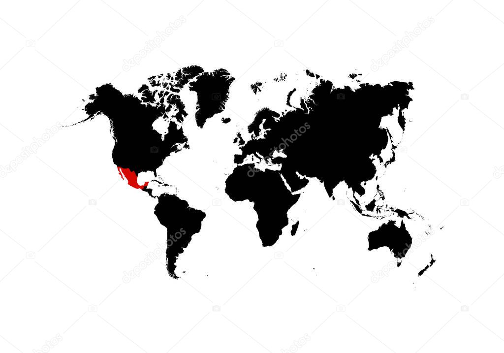 The map of Mexico is highlighted in red on the world map - Vector illustration