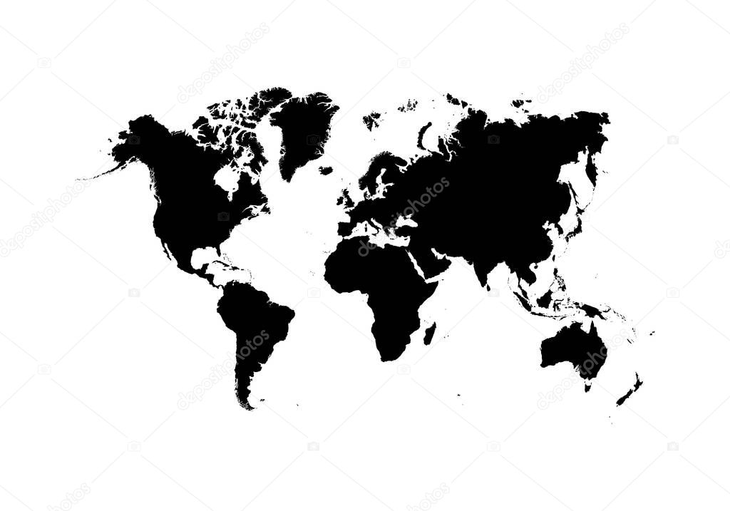 Black World Map, continents of the planet - stock vector