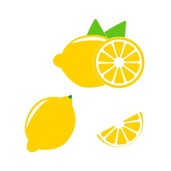 Beyaz Arkaplanda Ikon Seti Limon Vektör Illüstrasyonu Bütün Meyveyi Kesip — Stok Vektör