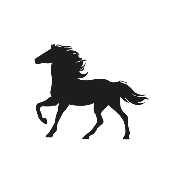 Black Silhouette Horse Wild Domestic Animal Running Head Looks Back — Stock Vector