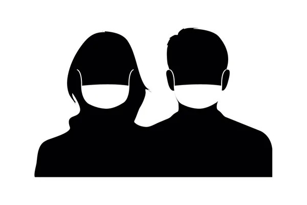 People Protective Masks Icon Man Woman Silhouette Face Face — Stock Vector