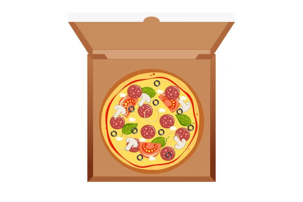 Beyaz arka planda izole edilmiş kutuda pizza — Stok Vektör